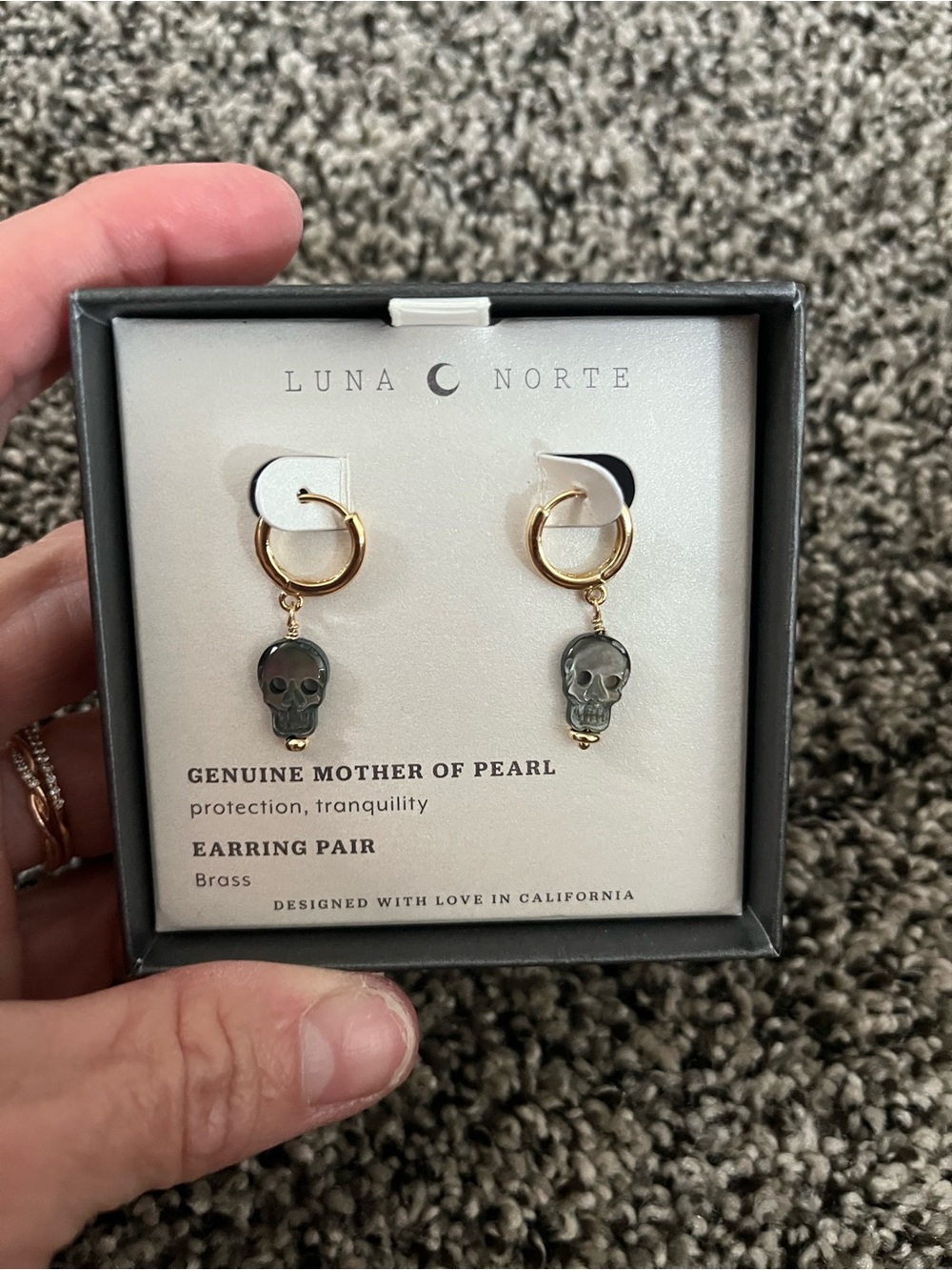 Luna Norte mother of pearl skull earrings
